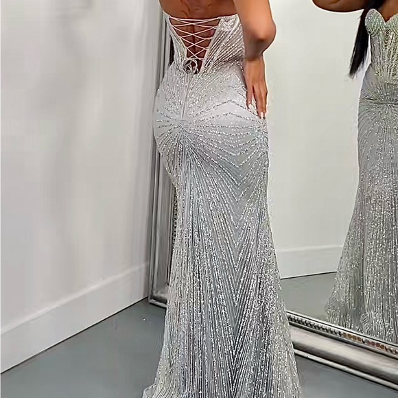 Strapless Silver Embellished Corset Gown - Picture 5 of 8